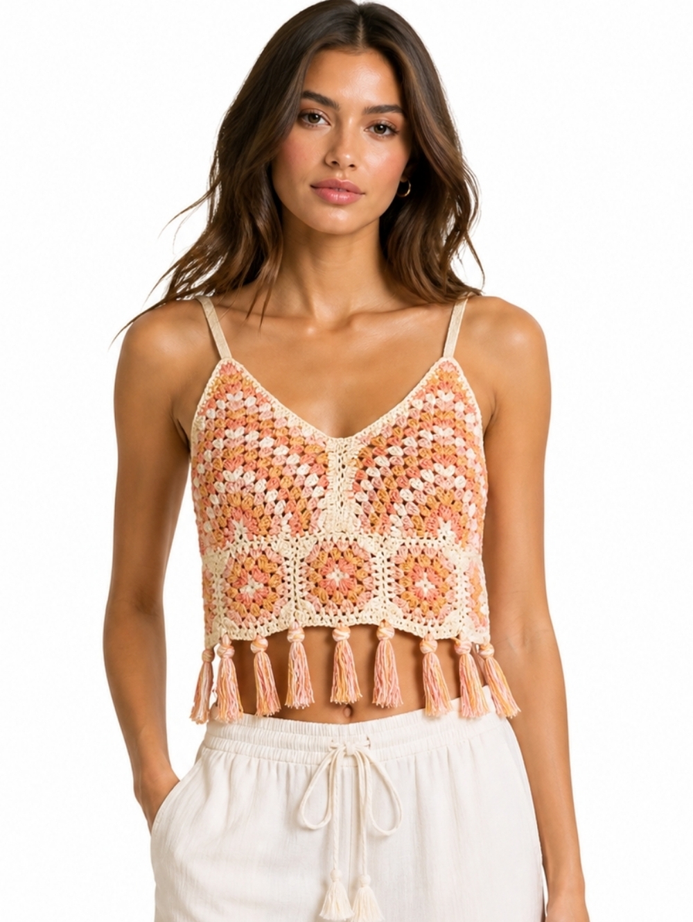 D.O.G Collective Crochet Top XS Boho Tassel Smocked Back boho festival